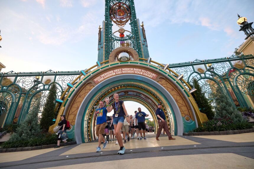 Guests entering Universal's Epic Universe theme park in Orlando, Florida