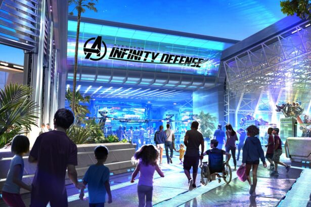 Concept art for Avengers Infinity Defense at the Avengers Campus expansion, Disney California Adventure