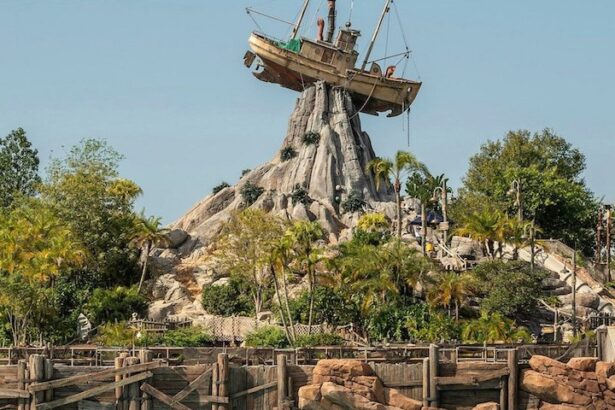 Typhoon Lagoon wave pool with Mount Mayday and Miss Tilly shrimp boat at Walt Disney World