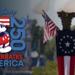 Disney Celebrates America logo and festive imagery for the nations 250th anniversary semiquincentennial