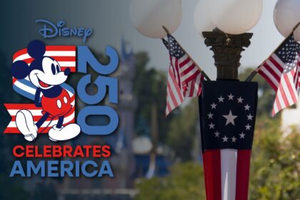 Disney Celebrates America logo and festive imagery for the nations 250th anniversary semiquincentennial