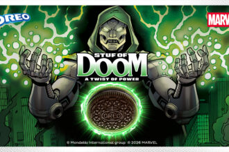 Marvel OREO Stuf of Doom cookies featuring Doctor Doom embossment and color-changing creme