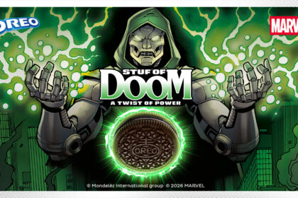 Marvel OREO Stuf of Doom cookies featuring Doctor Doom embossment and color-changing creme