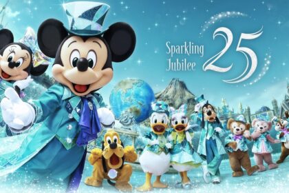 Tokyo DisneySea 25th Sparkling Jubilee celebration concept art featuring Mickey and Friends in Jubilee Blue attire