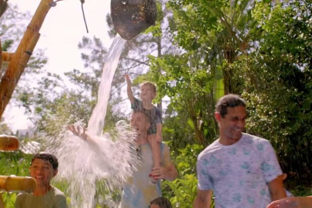 Families enjoy a water play area at Universal Kids Resort in Frisco, Texas