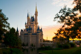 Cinderella Castle at Magic Kingdom Walt Disney World at sunset