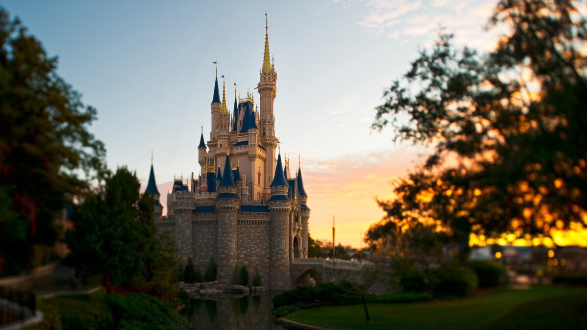 Cinderella Castle at Magic Kingdom Walt Disney World at sunset