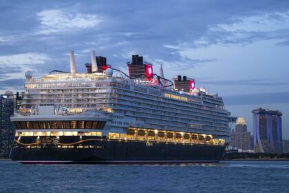 The Disney Adventure cruise ship arrives at Marina Bay Cruise Centre in Singapore