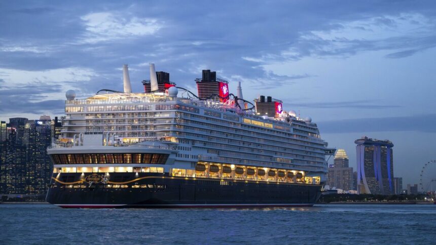 The Disney Adventure cruise ship arrives at Marina Bay Cruise Centre in Singapore