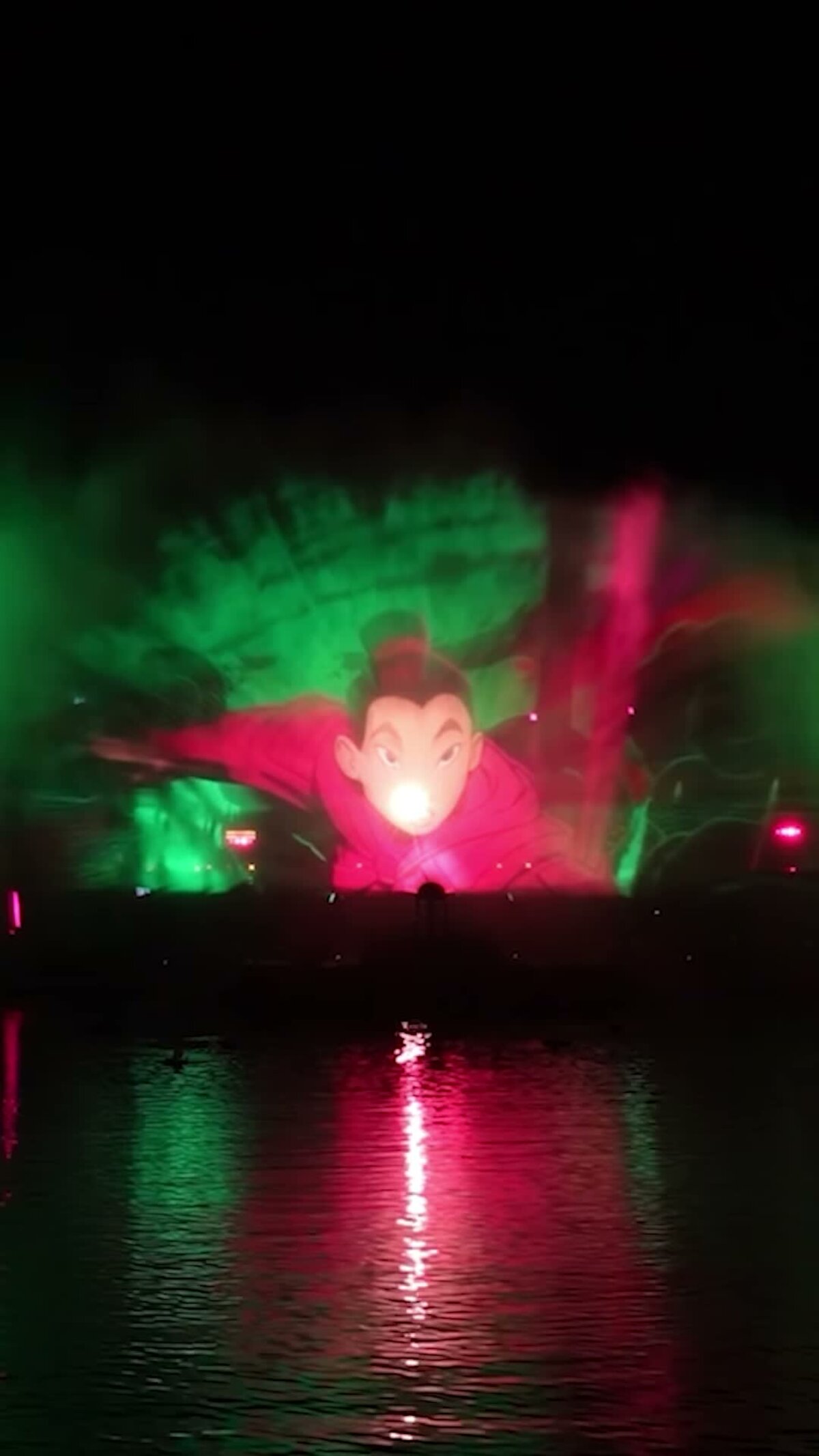 Water screen projection during Disney Cascade of Lights at Disney Adventure World Disneyland Paris
