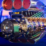 Close-up of a supercharged V8 engine on a Hollywood Drift ride vehicle at Universal Studios Hollywood