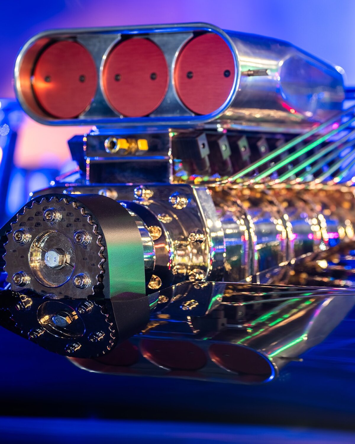 Close-up of a supercharged V8 engine on the Dodge Charger R/T ride vehicle for Hollywood Drift