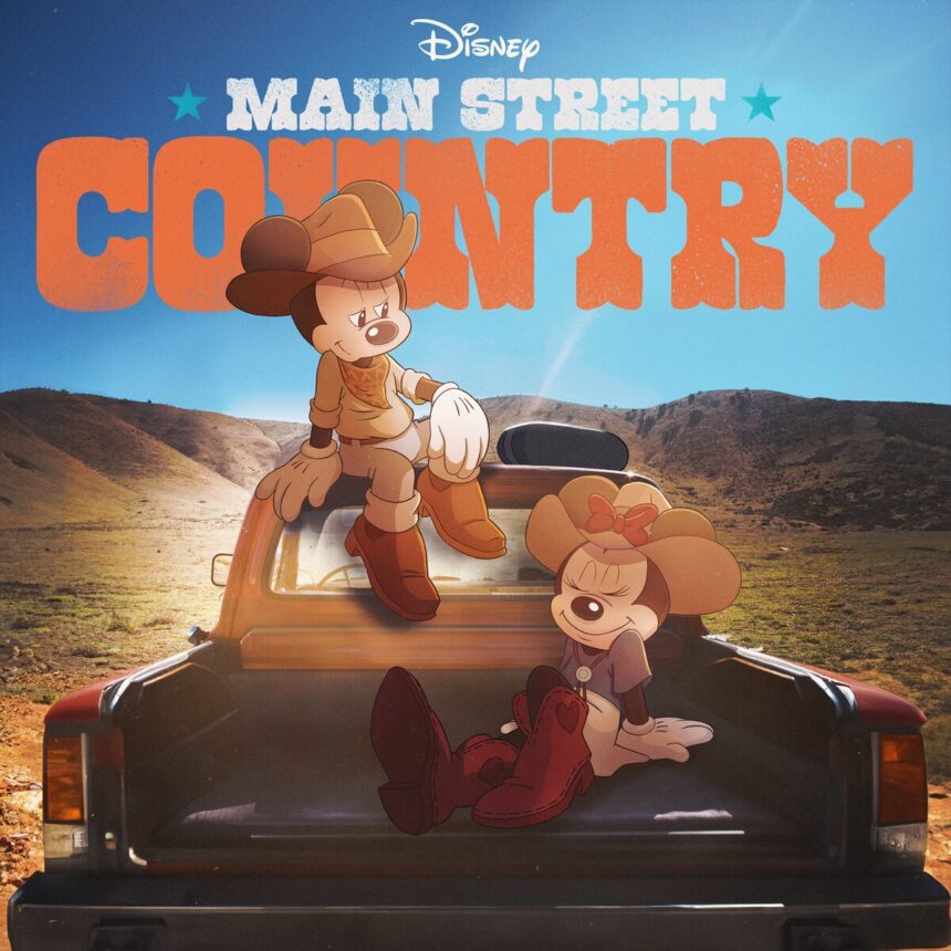 Main Street Country Disney EP cover art featuring Mickey and Minnie Mouse in country western style