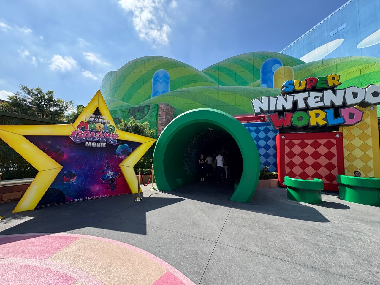 Super Nintendo World entrance with Super Mario Galaxy Movie star photo op