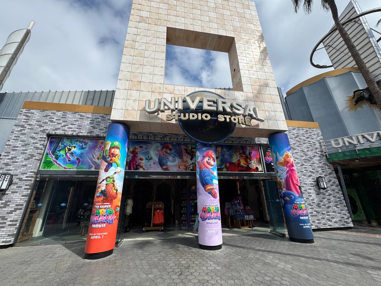 Universal Studio Store exterior themed for The Super Mario Galaxy Movie