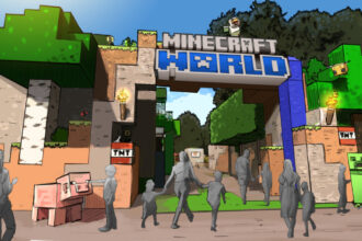 Minecraft World theme park entrance concept art, Chessington World of Adventures 2027