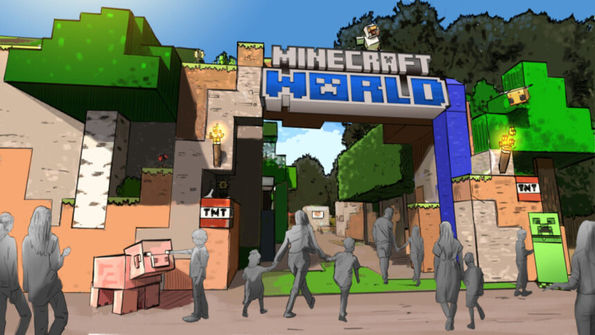 Minecraft World theme park entrance concept art, Chessington World of Adventures 2027
