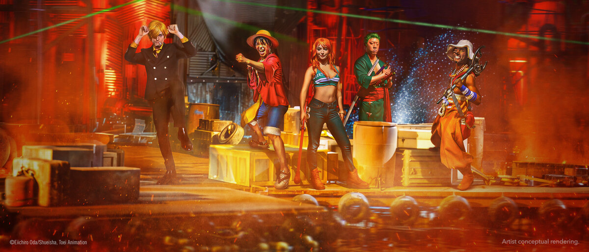 The Straw Hat Crew performs at the ONE PIECE Grand Pirate Show