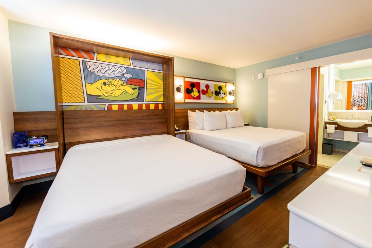 Refreshed guest rooms at Disneys Pop Century Resort with decade-inspired decor