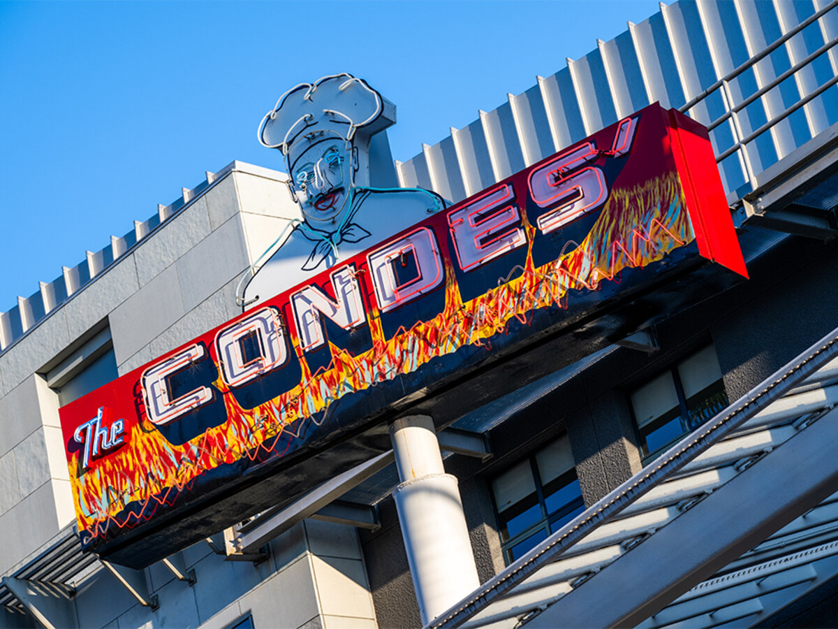 The Condes Restaurant chef neon sign at Universal CityWalk Hollywood