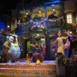 Tiana's Bayou Adventure finale scene at Magic Kingdom featuring Princess Tiana, Prince Naveen, Louis the alligator, and critter musicians. Photo courtesy of Disney.