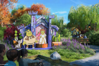Concept art of Shreks Swamp at Universal Kids Resort in Frisco Texas