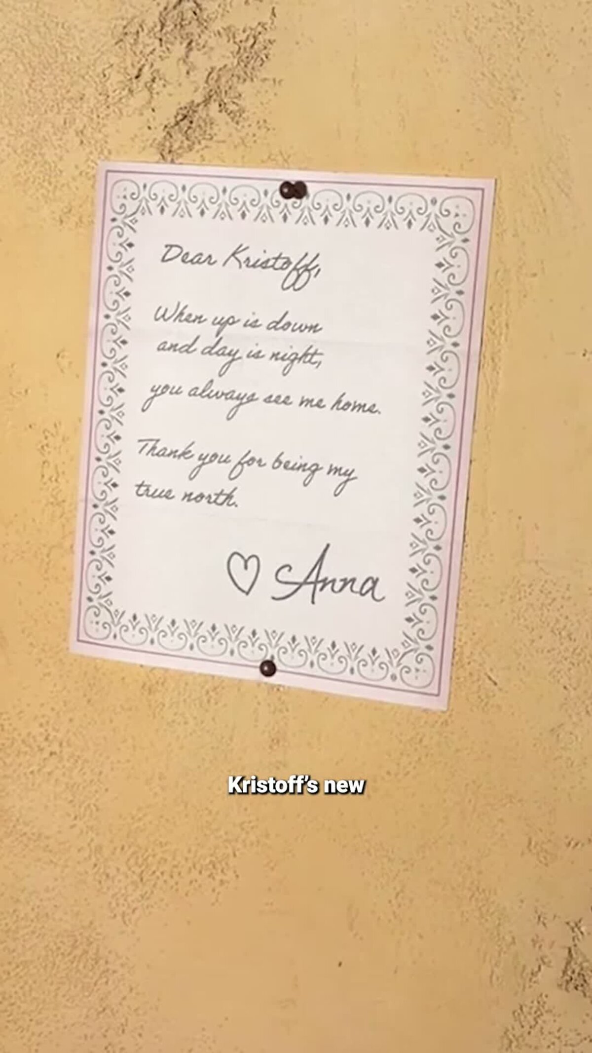 Anna's handwritten love note to Kristoff inside World of Frozen at Disney Adventure World