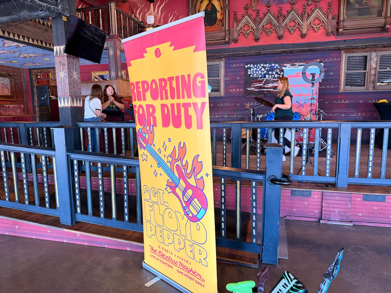 Reporting For Duty Electric Mayhem banner at Rock n Roller Coaster Starring The Muppets media preview