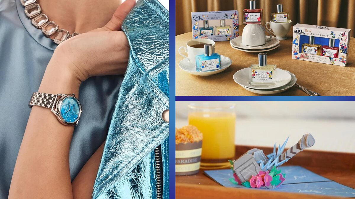 Disney Mother's Day products including a watch, Alice in Wonderland fragrance, and gifts
