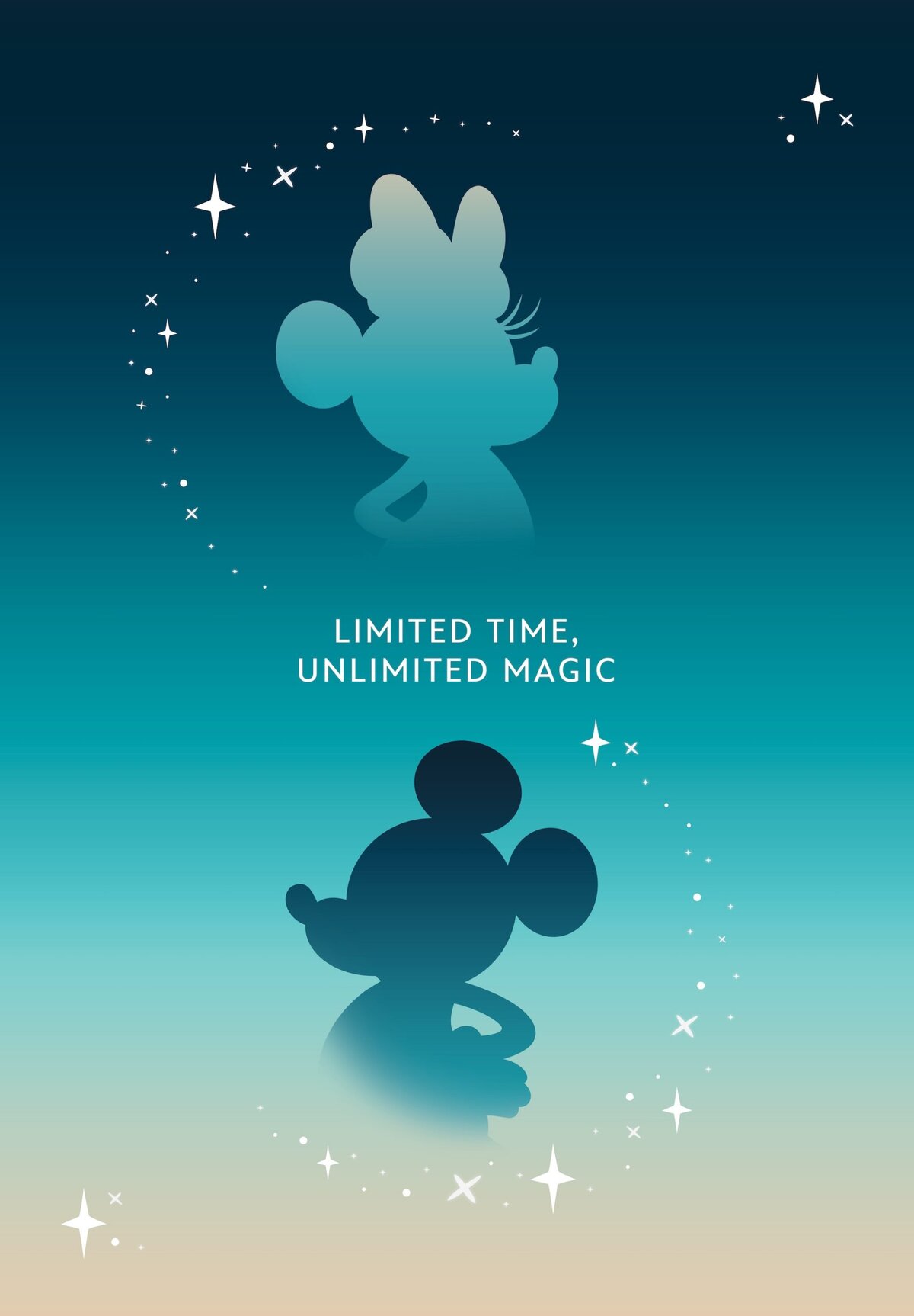 Disney Store Limited Time Unlimited Magic graphic with Mickey and Minnie silhouettes