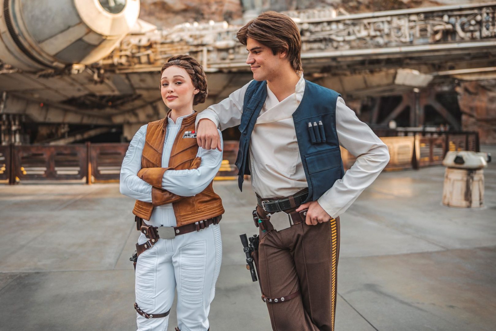 Han Solo and Leia Organa in Star Wars Galaxy's Edge at Disneyland