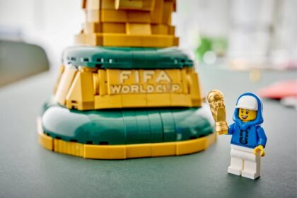 LEGO FIFA World Cup trophy promotional image for the LEGOLAND FIFA World Cup 2026 Experience