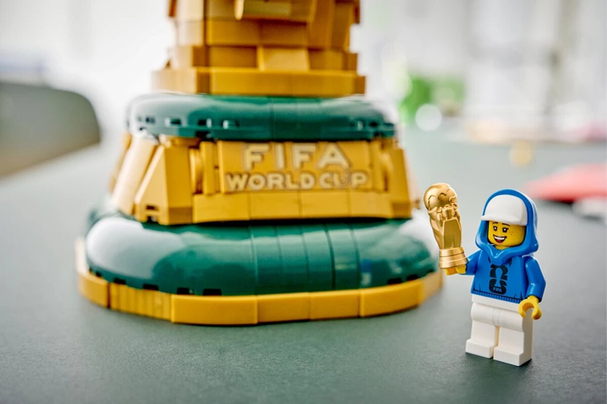 LEGO FIFA World Cup trophy promotional image for the LEGOLAND FIFA World Cup 2026 Experience