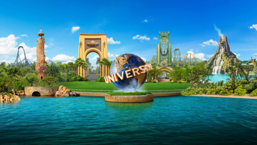 Universal Orlando Resort skyline with Epic Universe and the Universal globe