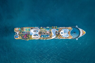 Aerial view of a Royal Caribbean Icon Class ship. Image courtesy of Royal Caribbean Group.