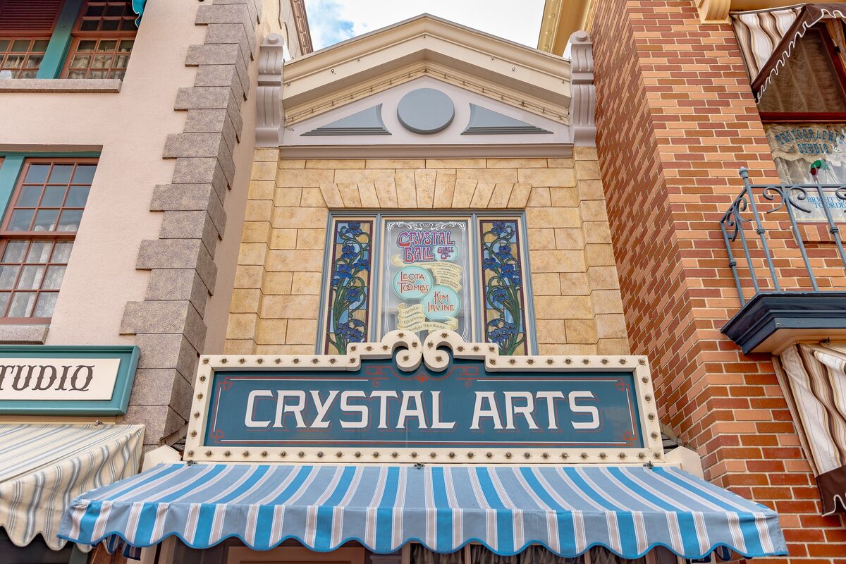 Kim Irvine and Leota Toombs Main Street U.S.A. window above Crystal Arts at Disneyland