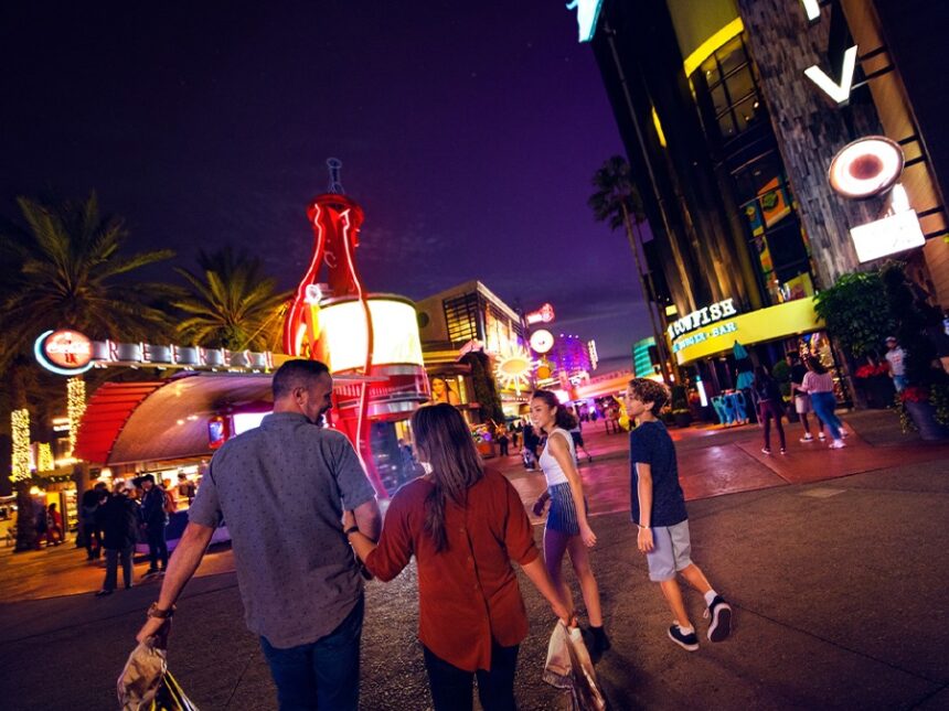 Universal CityWalk at night at Universal Orlando Resort