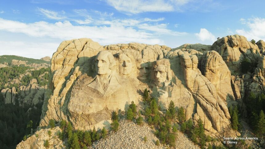 A Soarin Across America scene showing Mount Rushmore