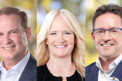 Joe Schott, Natacha Rafalski, and Christophe Murphy in Disney Experiences leadership announcement artwork