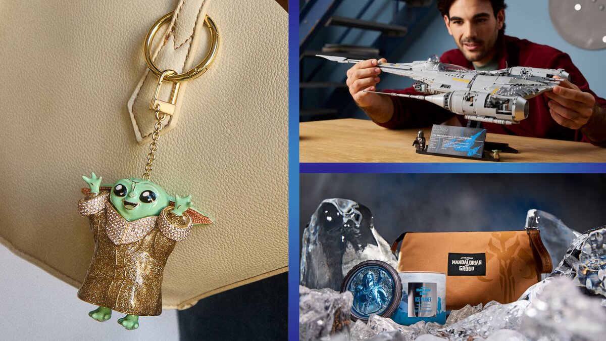 Star Wars The Mandalorian and Grogu merchandise collage from Disney Consumer Products