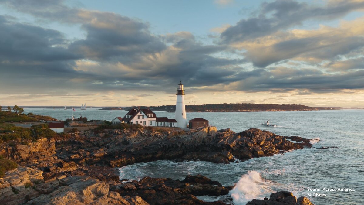A Soarin Across America scene showing the New England coastline