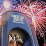 Fireworks over the Universal Studios Hollywood entrance arch