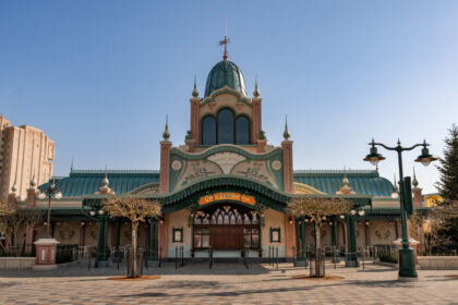 Art Nouveau facade of Cafe Luminosity along Adventure Way at Disney Adventure World
