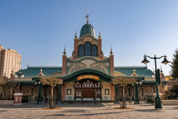 Art Nouveau facade of Cafe Luminosity along Adventure Way at Disney Adventure World