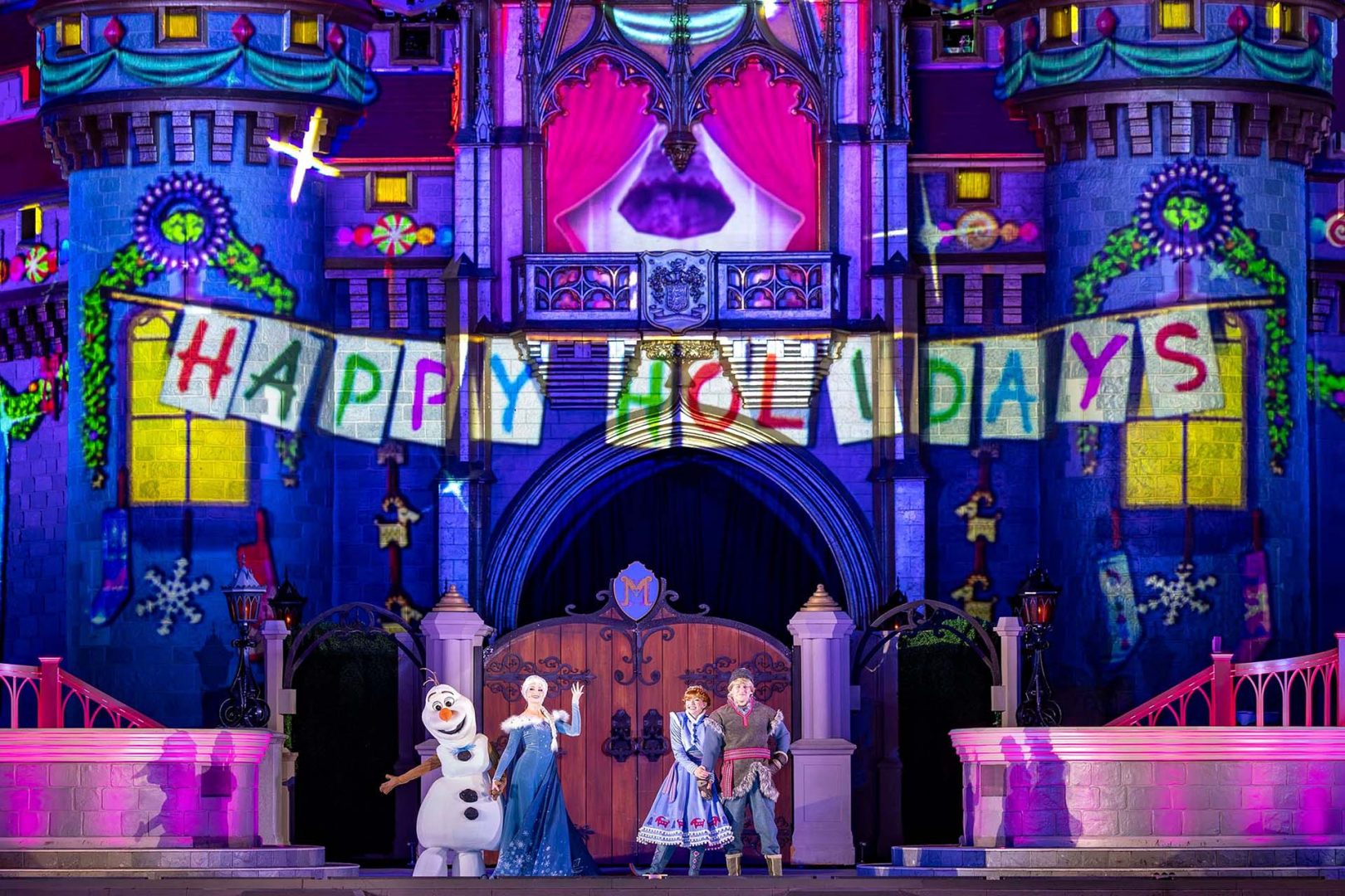 Frozen Holiday Surprise with Elsa, Anna, Olaf, and Kristoff at Cinderella Castle