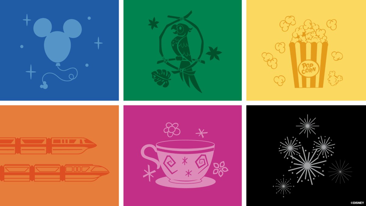 Logo Mania collection color icons for Disney Parks merchandise