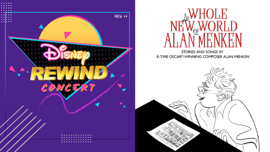 D23 afternoon programming art for Disney Rewind Concert and Alan Menken