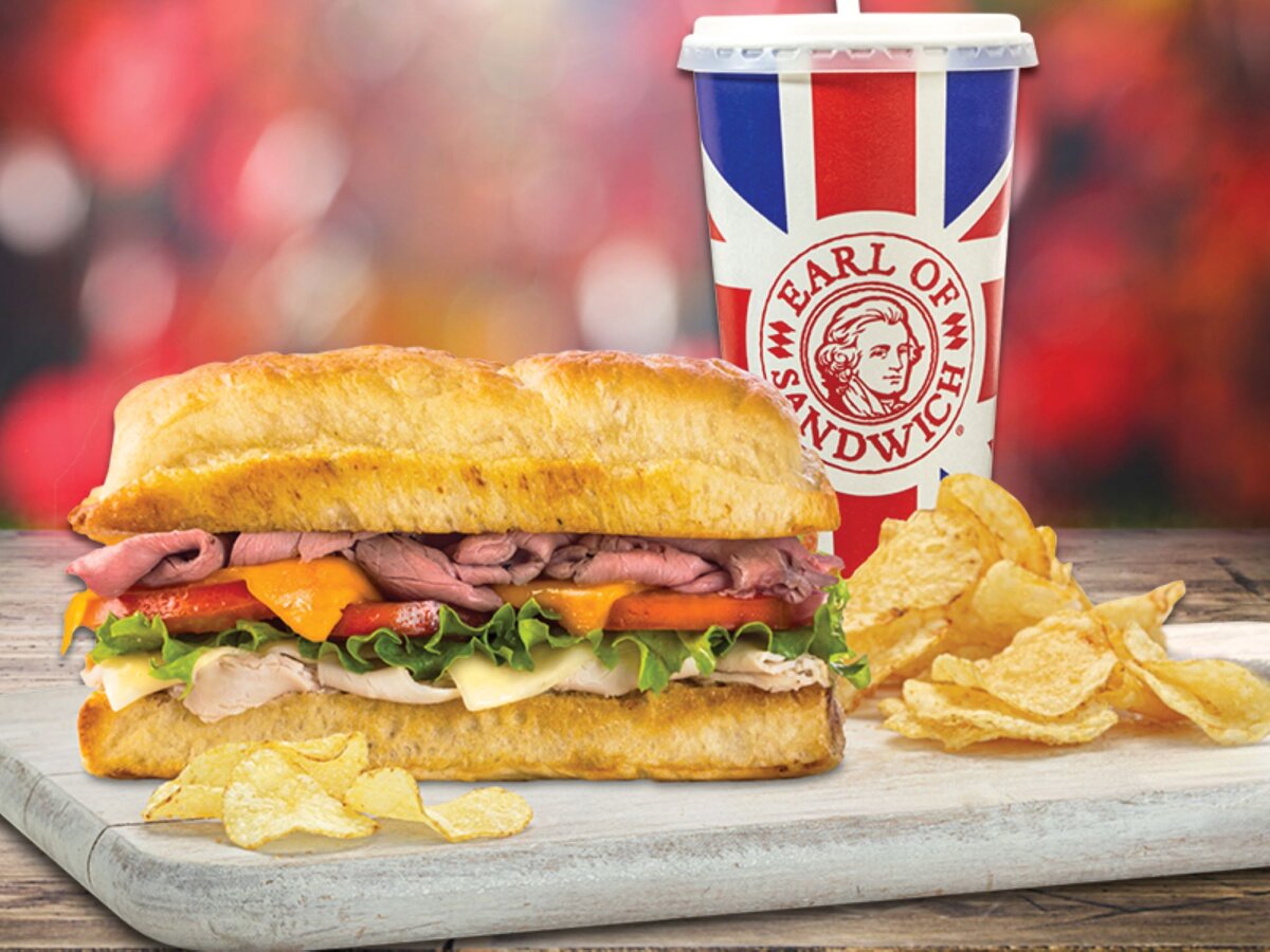 Earl of Sandwich sandwich, chips, and drink at Downtown Disney
