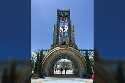 Epic Universe entrance and Chronos tower at Universal Orlando