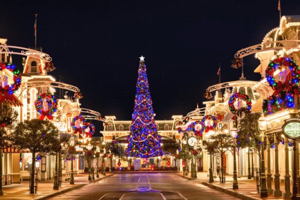 Main Street U.S.A. decorated for Christmas at Walt Disney World